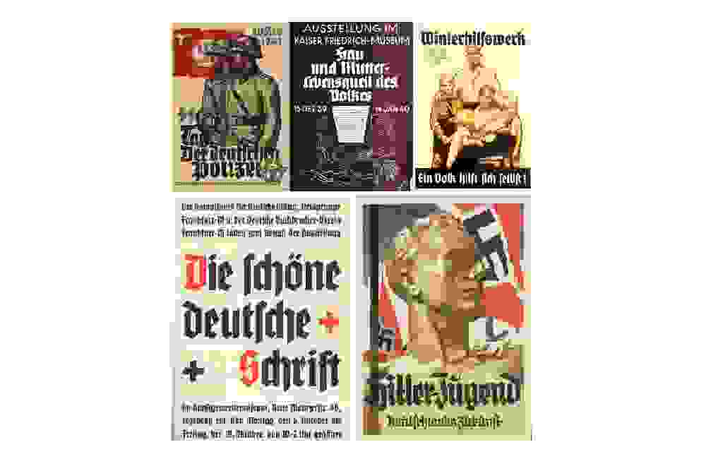 Overview of Nazi propaganda featuring blackletter fonts.